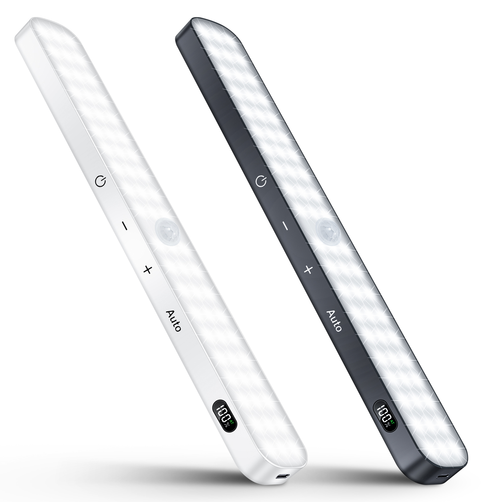 6000K Motion Sensor closet Lights indoor, Battery Display, 60 LED Touch Light Bar, Rechargeable, Stick on, Wardrobe, cabinet, Counter