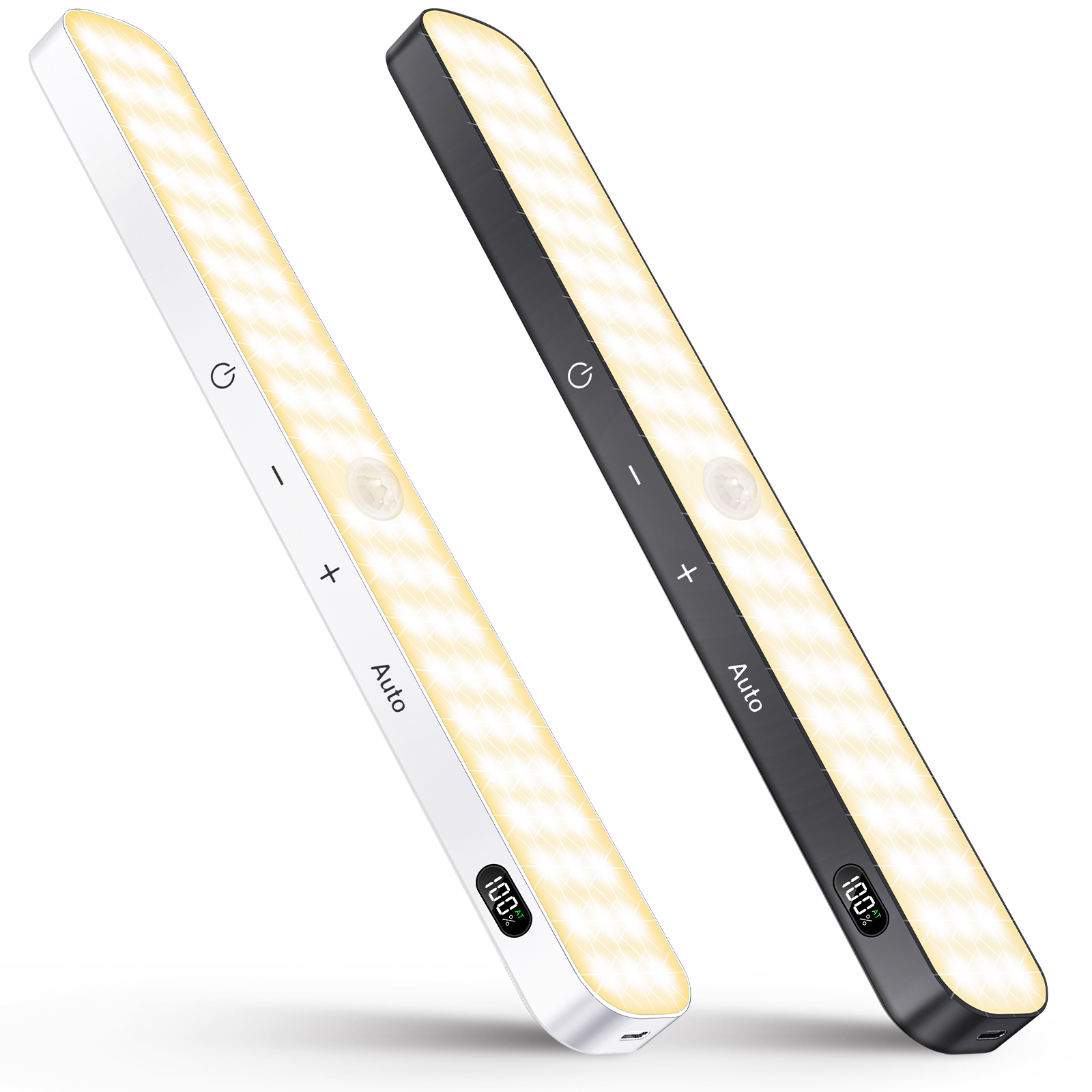 3000K Motion Sensor closet Lights indoor, Battery Display, 60 LED Touch Light Bar, Rechargeable, Stick on, Wardrobe, cabinet, Counter