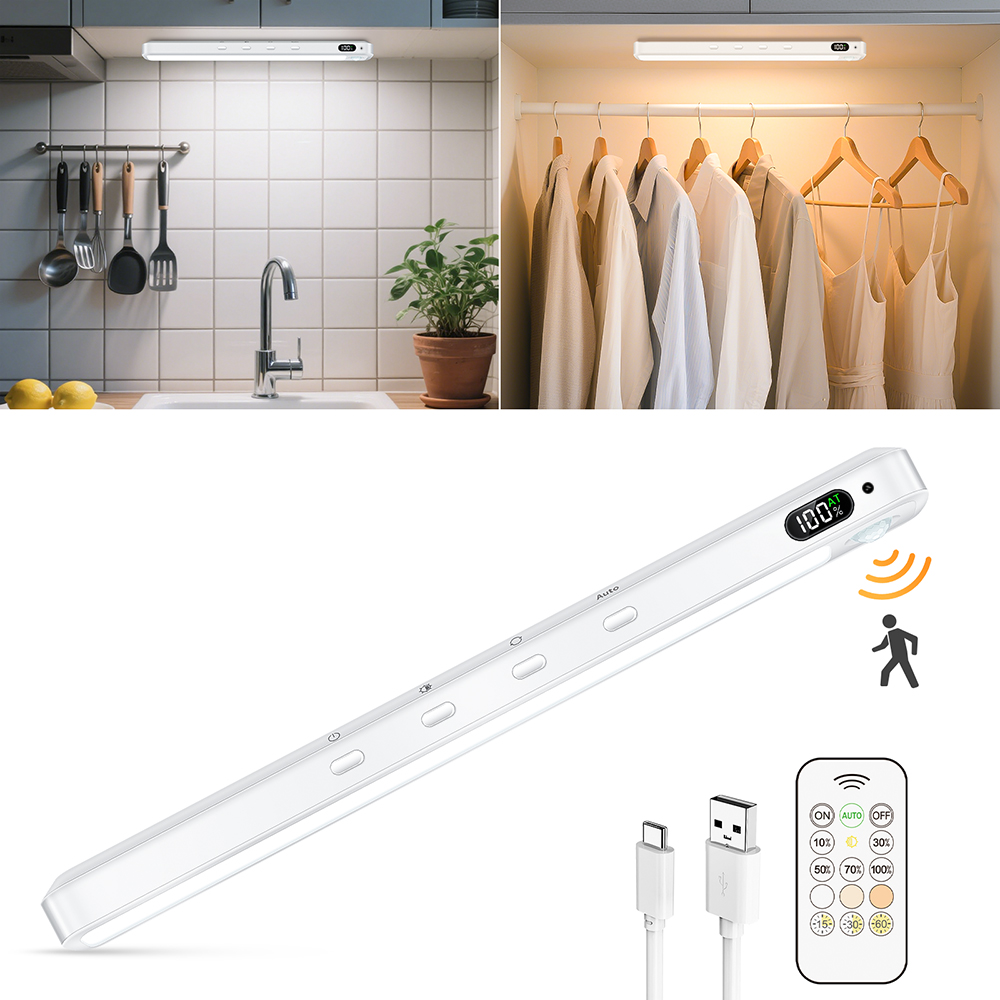Under Cabinet Lights with Motion Sensor & Remote Control ,USB-C Rechargeable, Dimmable for Kitchen, Wardrobe, Bathroom, Closet
